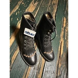 NOS Acme Kids Black Leather Lace Up Western Kiltie Fringe Boots Size 12.5 NEW